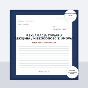 Reklamacja towaru – wzór DOCX (rękojmia i niezgodność z umową)