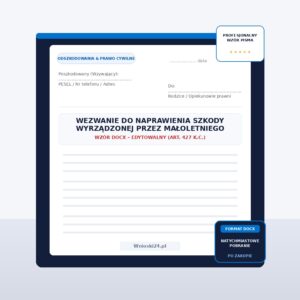 Wezwanie za szkodę wyrządzoną przez dziecko — wzór DOCX